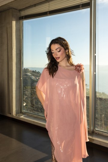 Φόρεμα midi παγιέτα ροζ  - 