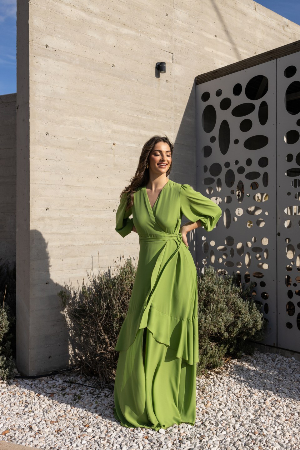 Φόρεμα maxi κρουαζέ πράσινο