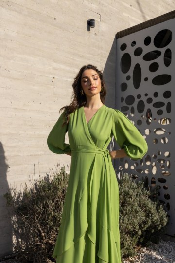 Φόρεμα maxi κρουαζέ πράσινο - 