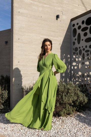 Φόρεμα maxi κρουαζέ πράσινο - 