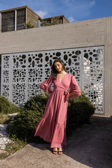 Φόρεμα maxi κρουαζέ σάπιο μήλο