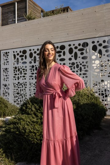 Φόρεμα maxi κρουαζέ σάπιο μήλο - 