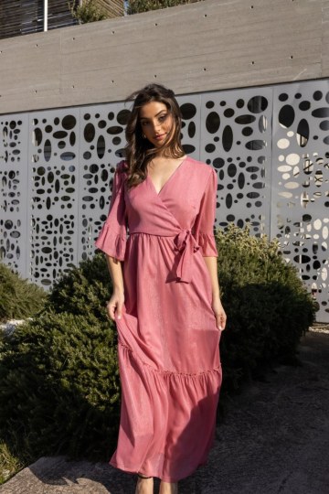 Φόρεμα maxi κρουαζέ σάπιο μήλο - 