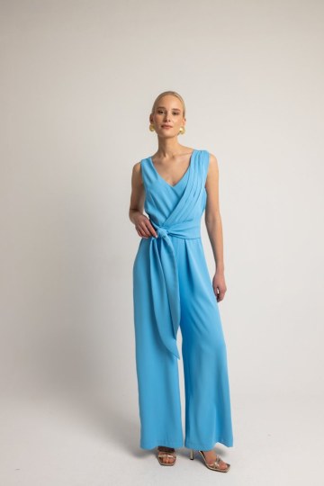 Φόρμα ολόσωμη με ζώνη γαλάζια - 