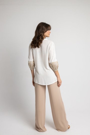 Παντελόνα ψηλόμεση με λάστιχο στο πίσω μέρος μπεζ - 