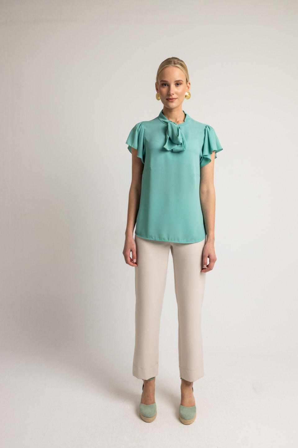 Παντελόνι γραφείου με λάστιχο πίσω εκρού