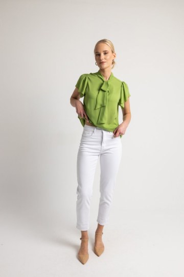 Παντελόνι τζιν mom fit άσπρο - 