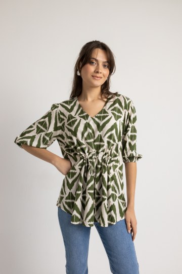 Μπλούζα αέρινη εμπριμέ λαδί