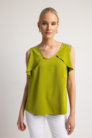 Μπλούζα αμάνικη με ασημένιες λεπτομέρειες στους ώμους λαδί