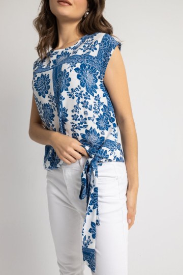 Μπλούζα αμάνικη εμπριμέ μπλε - 