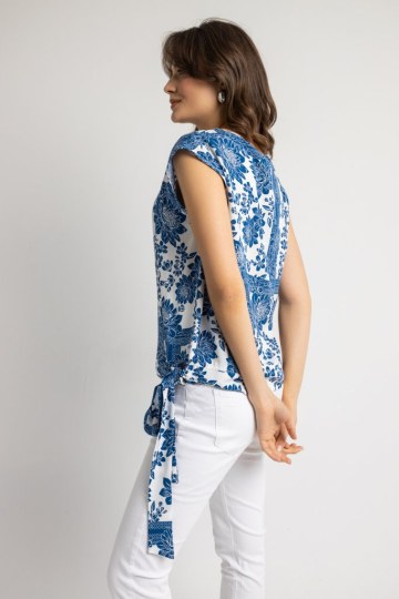 Μπλούζα αμάνικη εμπριμέ μπλε - 