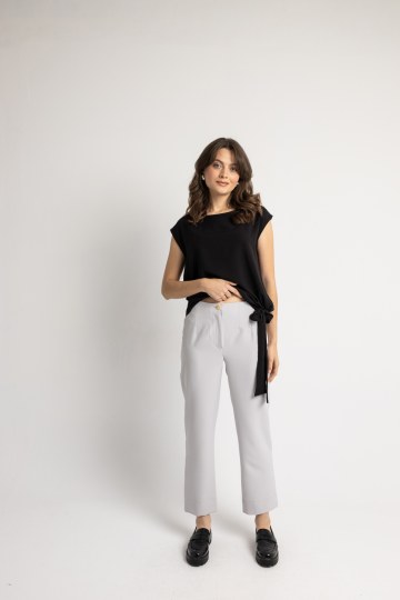 Παντελόνι γραφείου με λάστιχο πίσω γκρι ανοιχτό