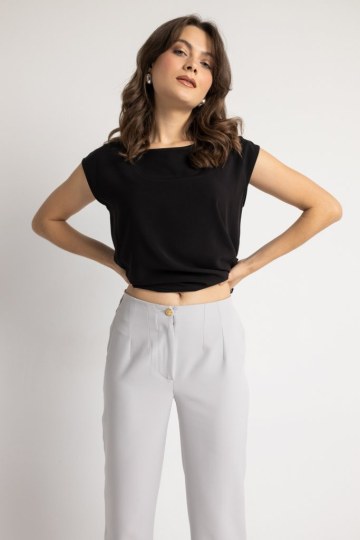 Παντελόνι γραφείου με λάστιχο πίσω γκρι ανοιχτό - 