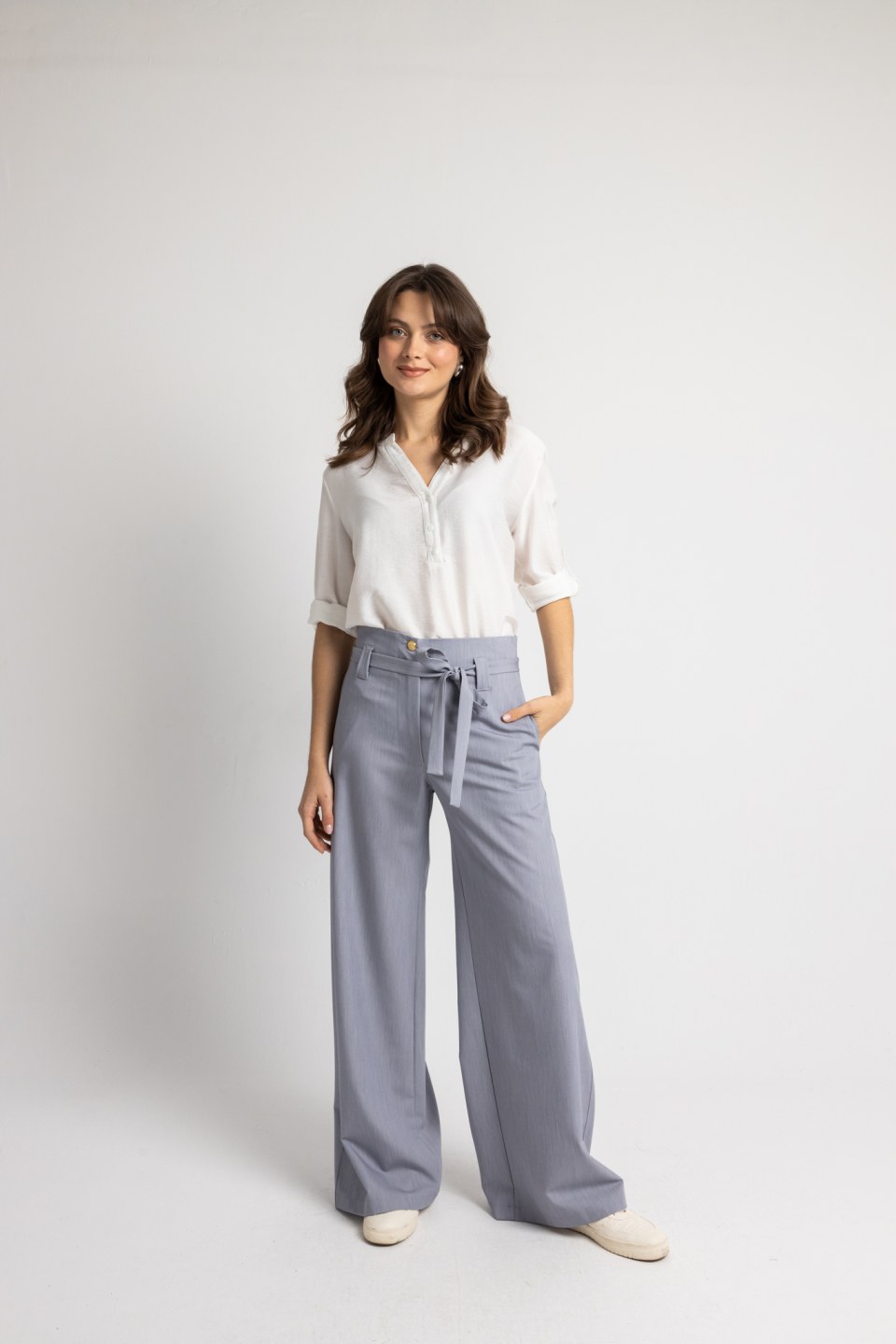 Παντελόνι ψηλόμεσο σε φαρδιά γραμμή γκρι