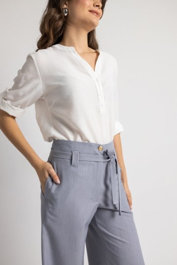 Παντελόνι ψηλόμεσο σε φαρδιά γραμμή γκρι - 