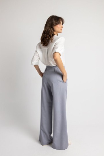 Παντελόνι ψηλόμεσο σε φαρδιά γραμμή γκρι - 