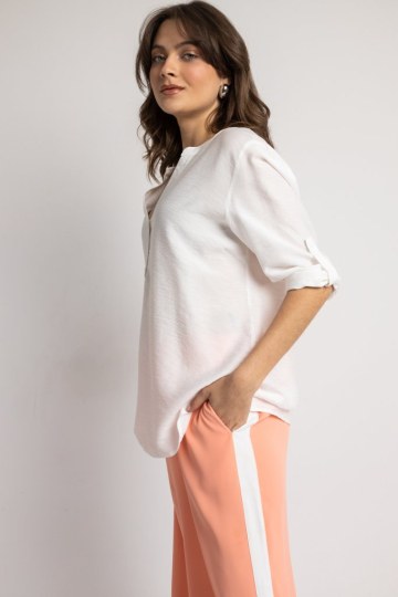 Παντελόνι υφασμάτινο με ρίγα στο πλάι ροδακινί - 