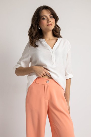 Παντελόνι υφασμάτινο με ρίγα στο πλάι ροδακινί - 