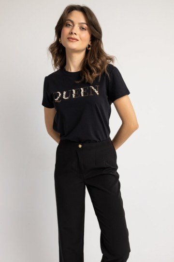 Παντελόνι γραφείου με λάστιχο πίσω μαύρο - 