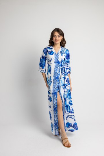 Φόρεμα με floral σχέδια γαλάζιο