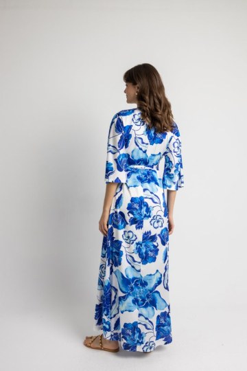 Φόρεμα με floral σχέδια γαλάζιο - 