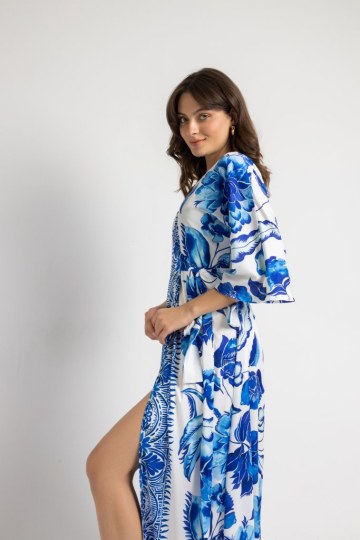 Φόρεμα με floral σχέδια γαλάζιο - 