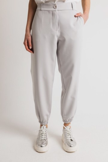 Παντελόνι υφασμάτινο με ρίγα και λάστιχο στο πίσω μέρος γκρι - 