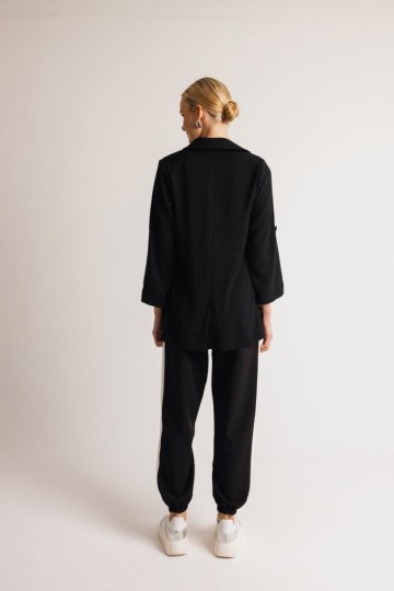 Παντελόνι υφασμάτινο με ρίγα και λάστιχο στο πίσω μέρος μαύρο - 