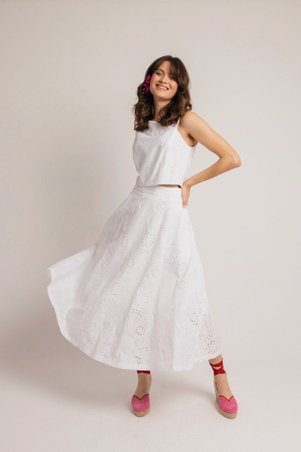 Σετ μπροντερί αμάνικο λευκό