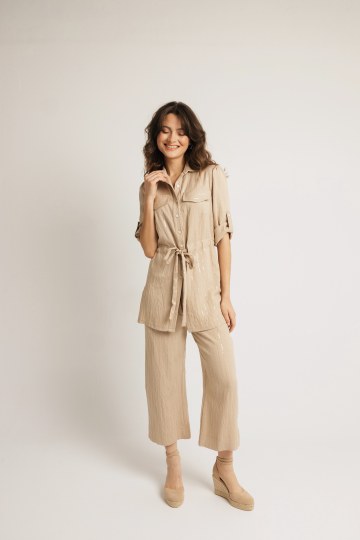 Παντελόνα ζιπ κιλότ με λεπτομέρειες από παγιέτα μπεζ