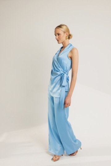 Παντελόνι σατέν με λάστιχο στο πίσω μέρος γαλάζιο - 