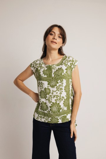 Μπλούζα αμάνικη εμπριμέ πράσινη