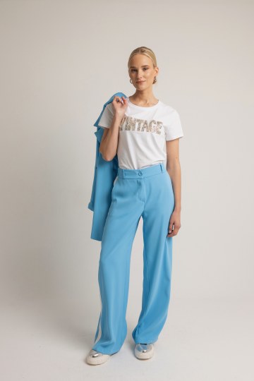 Παντελόνι υφασμάτινο με ρίγα στο πλάι γαλάζιο