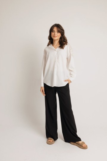 Παντελόνι ψηλόμεσο σε φαρδιά γραμμή μαύρο - 