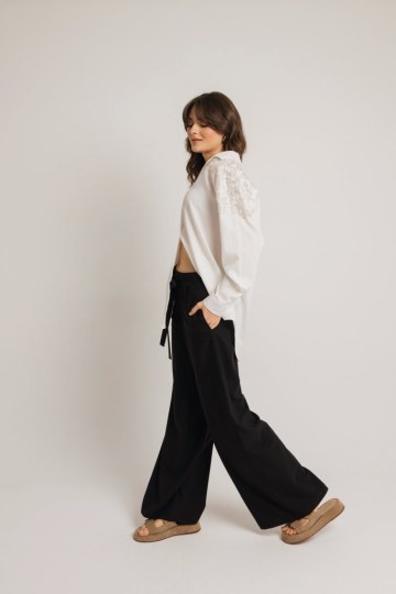 Παντελόνι ψηλόμεσο σε φαρδιά γραμμή μαύρο - 