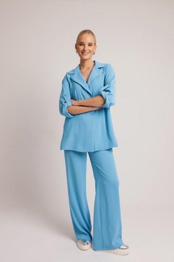 Παντελόνι κρεπ με λάστιχο στο πίσω μέρος γαλάζιο