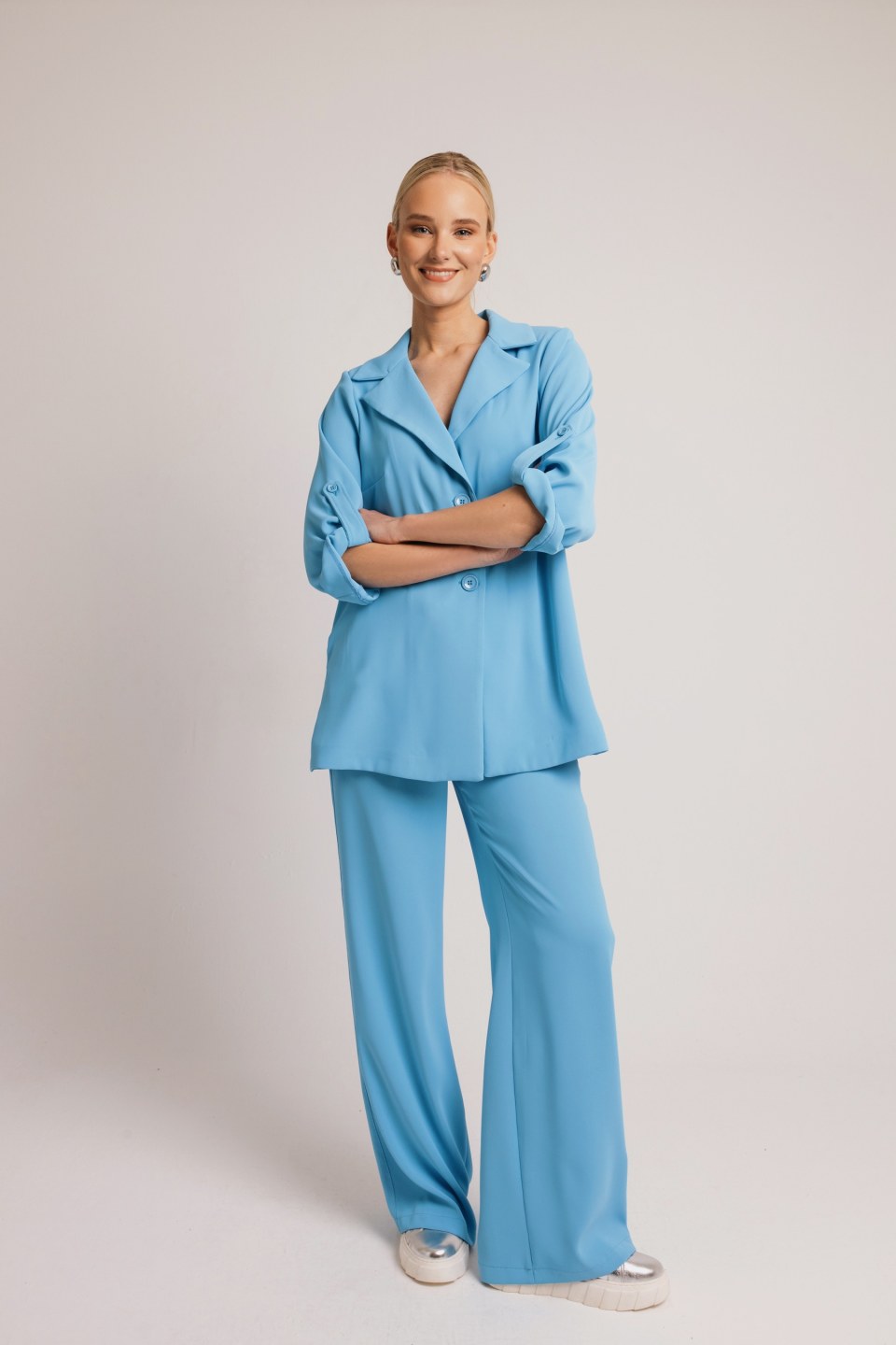 Παντελόνι κρεπ με λάστιχο στο πίσω μέρος γαλάζιο