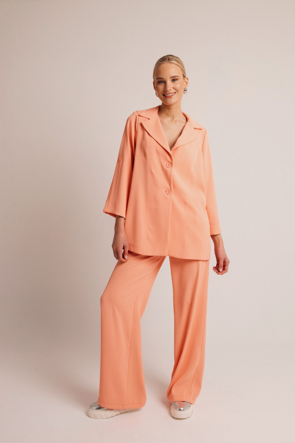 Παντελόνι κρεπ με λάστιχο στο πίσω μέρος κοραλλί