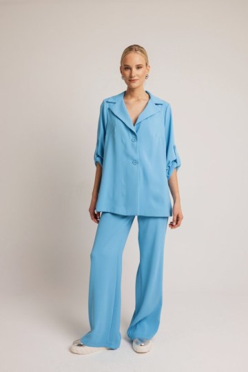 Παντελόνι κρεπ με λάστιχο στο πίσω μέρος γαλάζιο - 