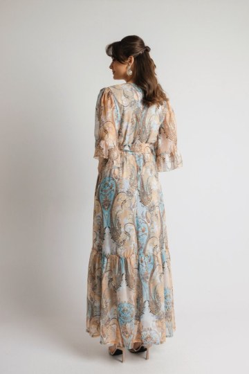 Φόρεμα κρουαζέ εμπριμέ σομόν - 