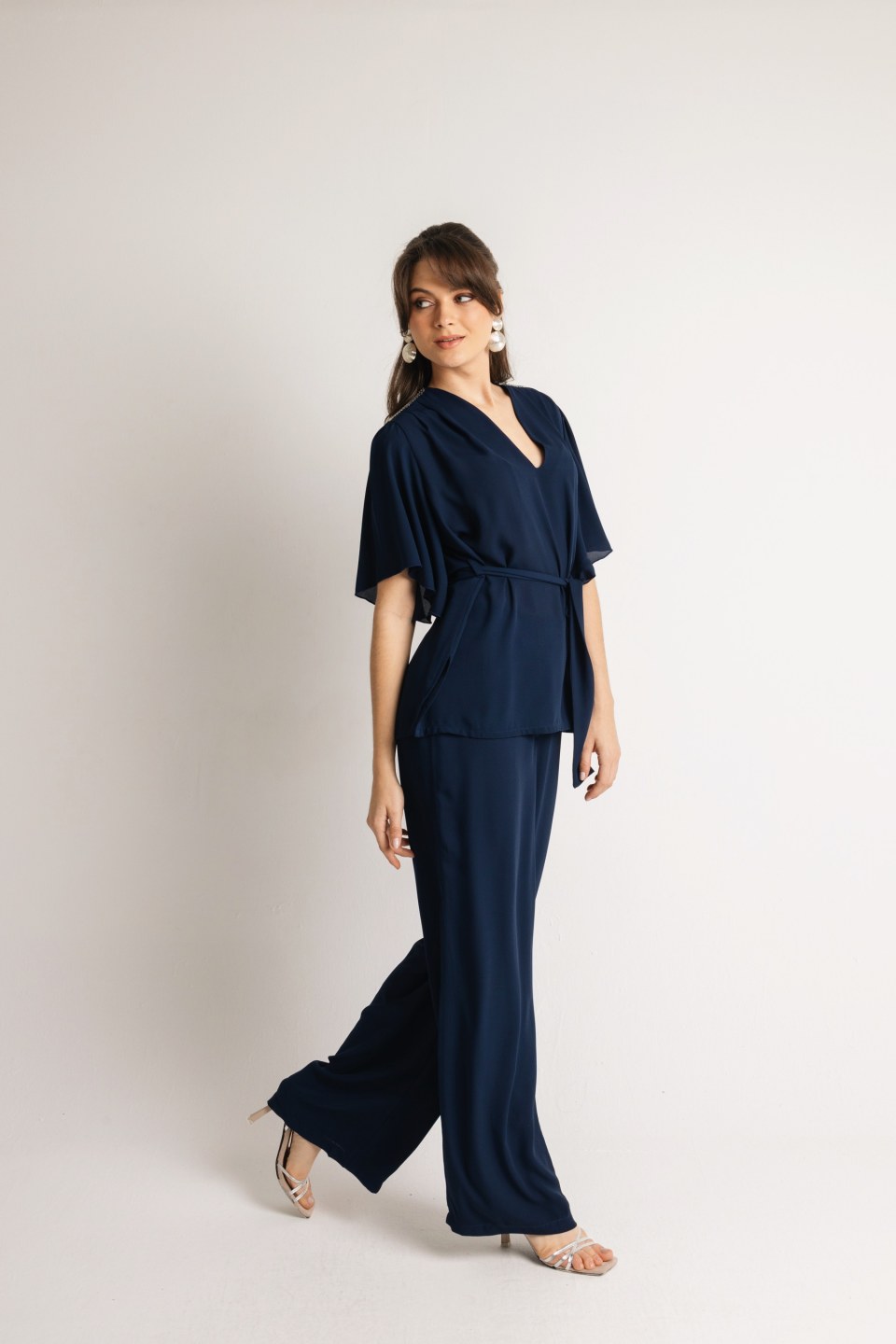 Παντελόνα ψηλόμεση με λάστιχο στο πίσω μέρος μπλε