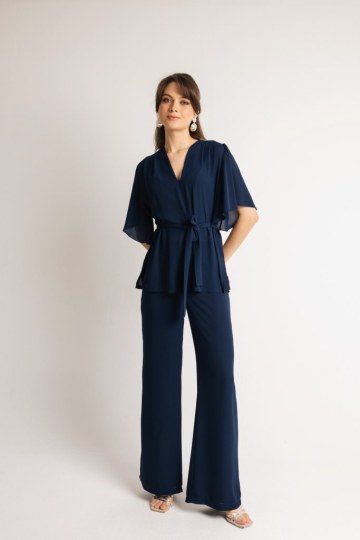 Παντελόνα ψηλόμεση με λάστιχο στο πίσω μέρος μπλε - 