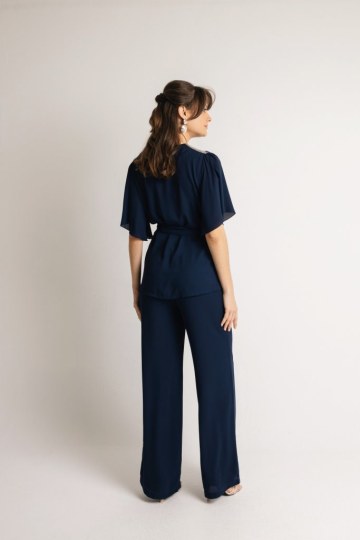 Παντελόνα ψηλόμεση με λάστιχο στο πίσω μέρος μπλε - 