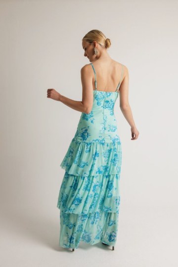 Φόρεμα με cut out στη κοιλιά και φραμπαλά εμπριμέ μέντα - 