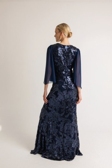 Φόρεμα maxi με floral παγιέτα σκούρο μπλε - 