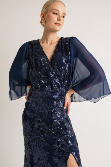 Φόρεμα maxi με floral παγιέτα σκούρο μπλε - 