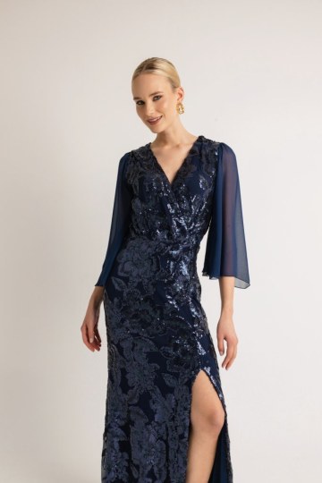Φόρεμα maxi με floral παγιέτα σκούρο μπλε - 