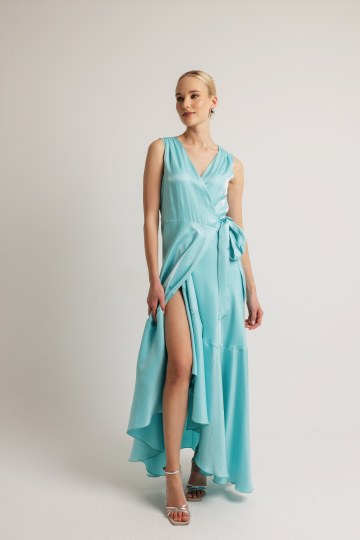 Φόρεμα αμάνικο κρουαζέ μονόχρωμο τυρκουάζ