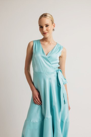 Φόρεμα αμάνικο κρουαζέ μονόχρωμο τυρκουάζ - 