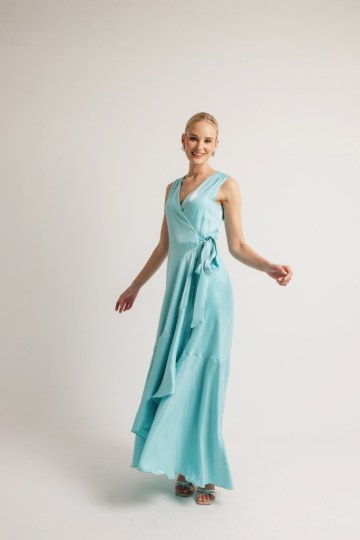 Φόρεμα αμάνικο κρουαζέ μονόχρωμο τυρκουάζ - 